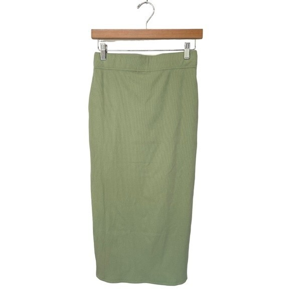 NWT AVEC LES FILLES | Rib Knit Tea Tree Green Midi Skirt S - Picture 4 of 9